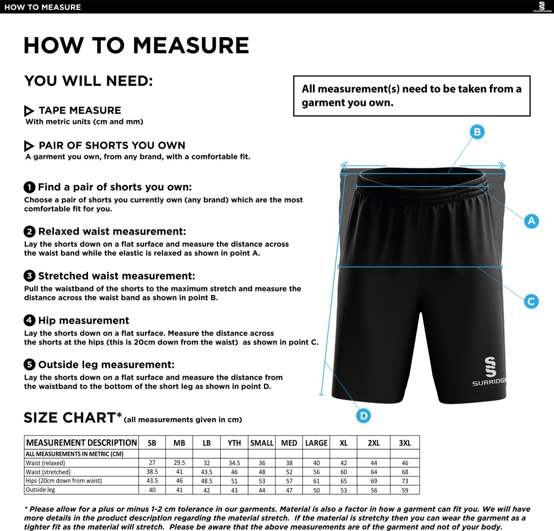 Hurst CC - Ripstop Leisure Shorts - Size Guide