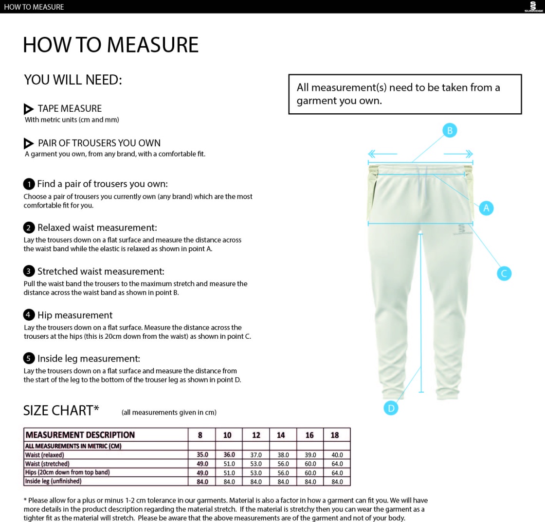 HURST CC Ergo Playing Women`s Pant - Size Guide