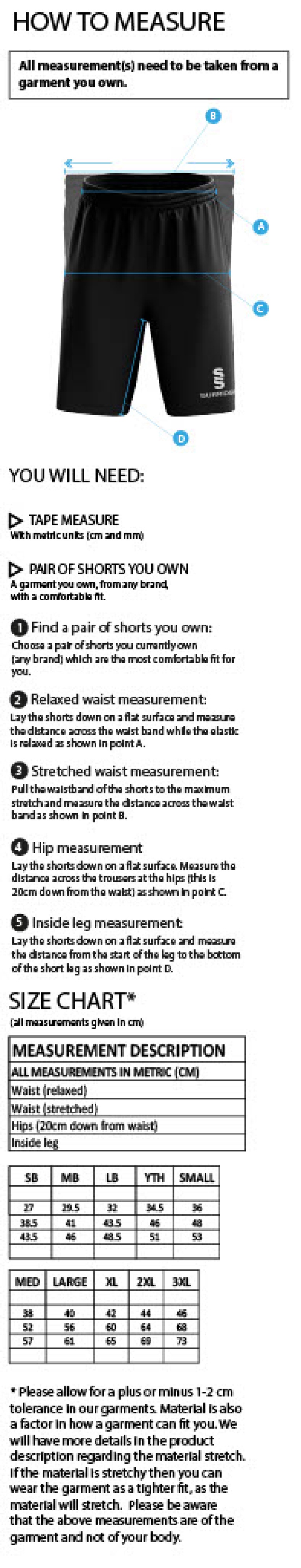 Hurst CC - Women's Ripstop Leisure Shorts - Size Guide