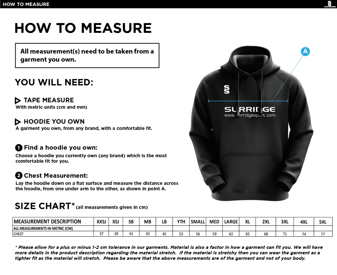 Hurst CC - Fuse Hoody - Size Guide