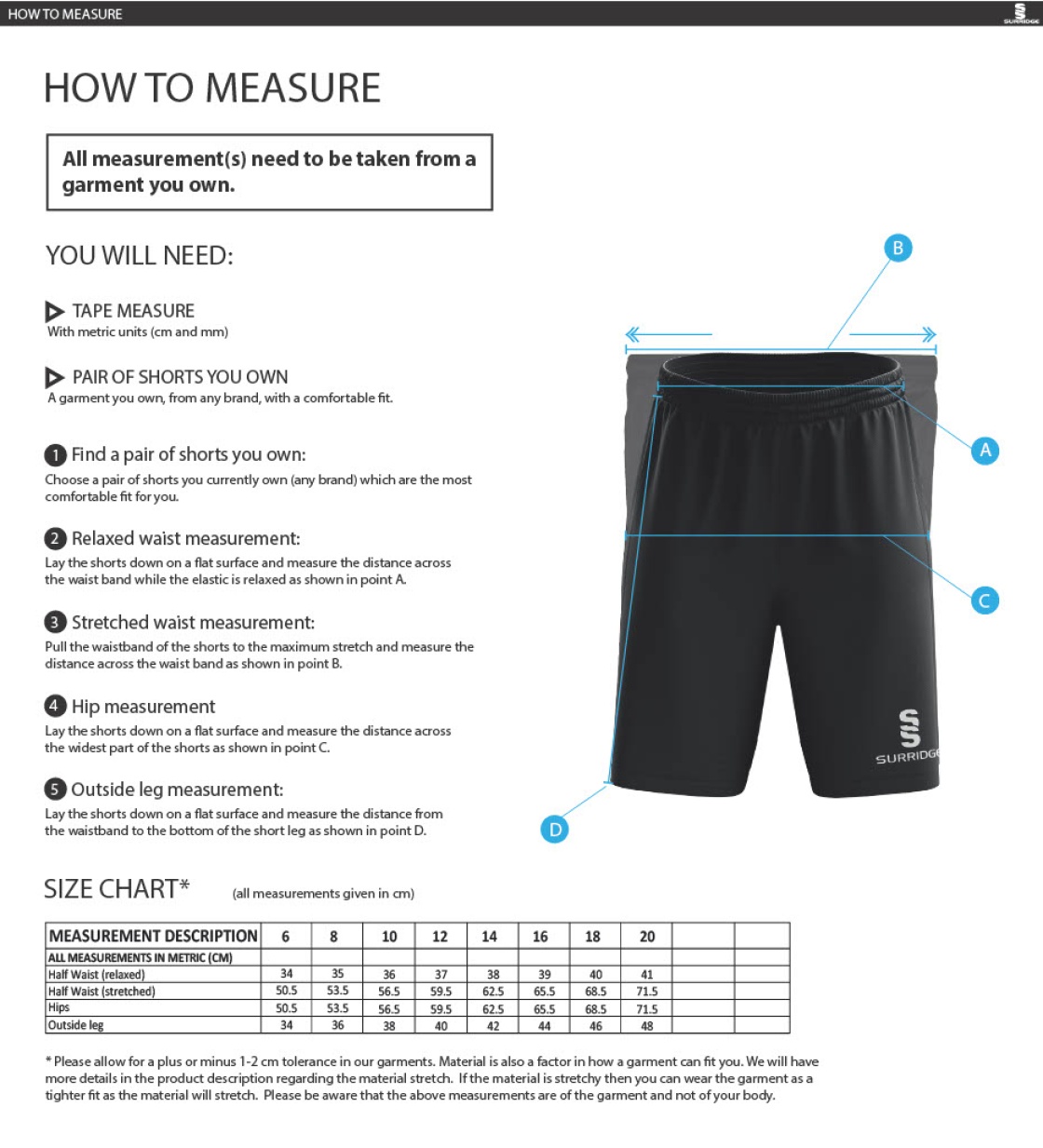 Hurst CC - Women's Ripstop Leisure Shorts - Size Guide