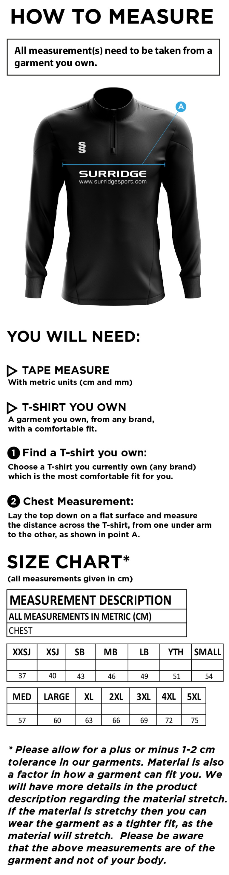 Hurst CC - Fuse Performance Top - Size Guide