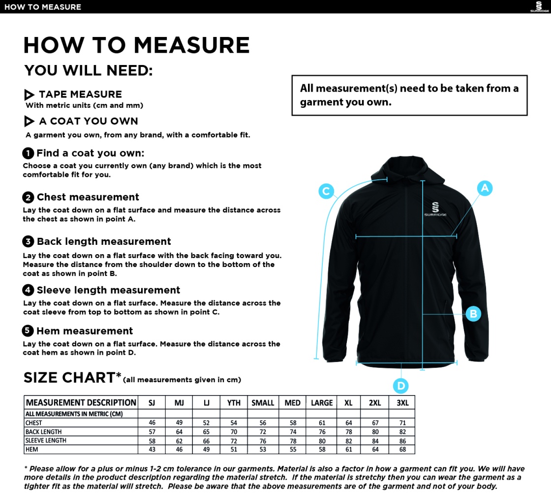 HURST CC Dual Elite 1/4 Zip Hoody / Rain Jacket : Navy - Size Guide