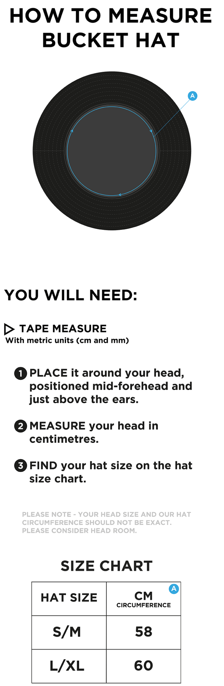 Dual Bucket Hat - Royal - Size Guide