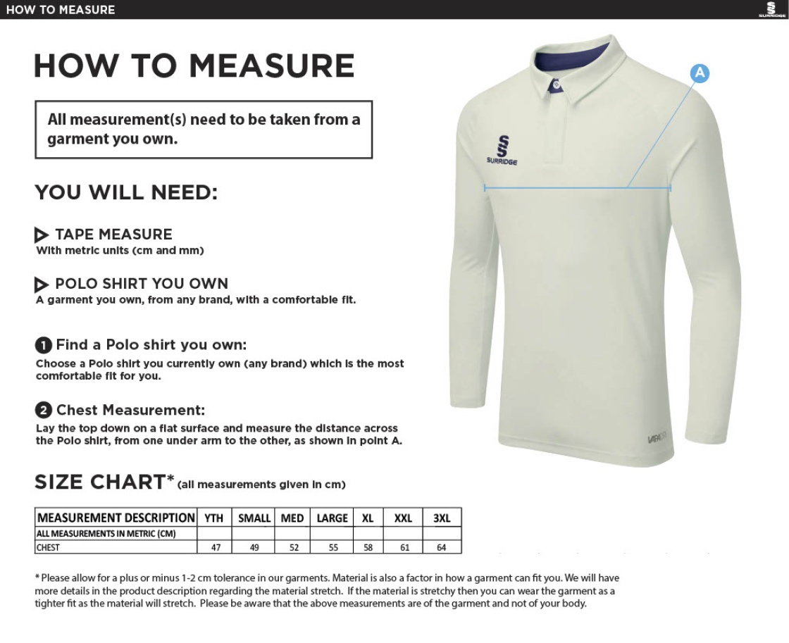 Hurst CC - Ergo Long Sleeve Playing Shirt - Size Guide